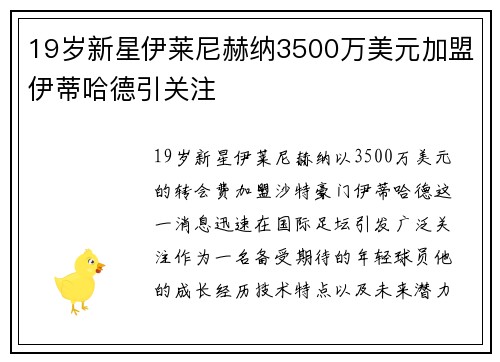 19岁新星伊莱尼赫纳3500万美元加盟伊蒂哈德引关注 19岁新星伊莱尼赫纳3500万美元加盟伊蒂哈德引关注