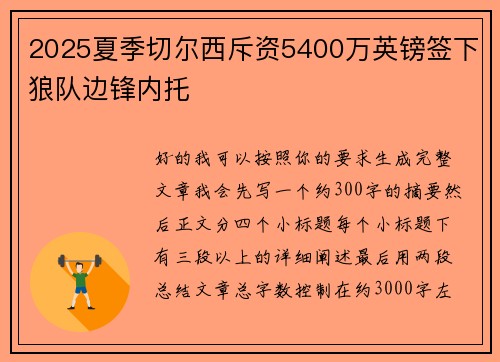 2025夏季切尔西斥资5400万英镑签下狼队边锋内托 2025夏季切尔西斥资5400万英镑签下狼队边锋内托